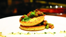 Pithaud Cake with Masala Green Peas and Kadhi